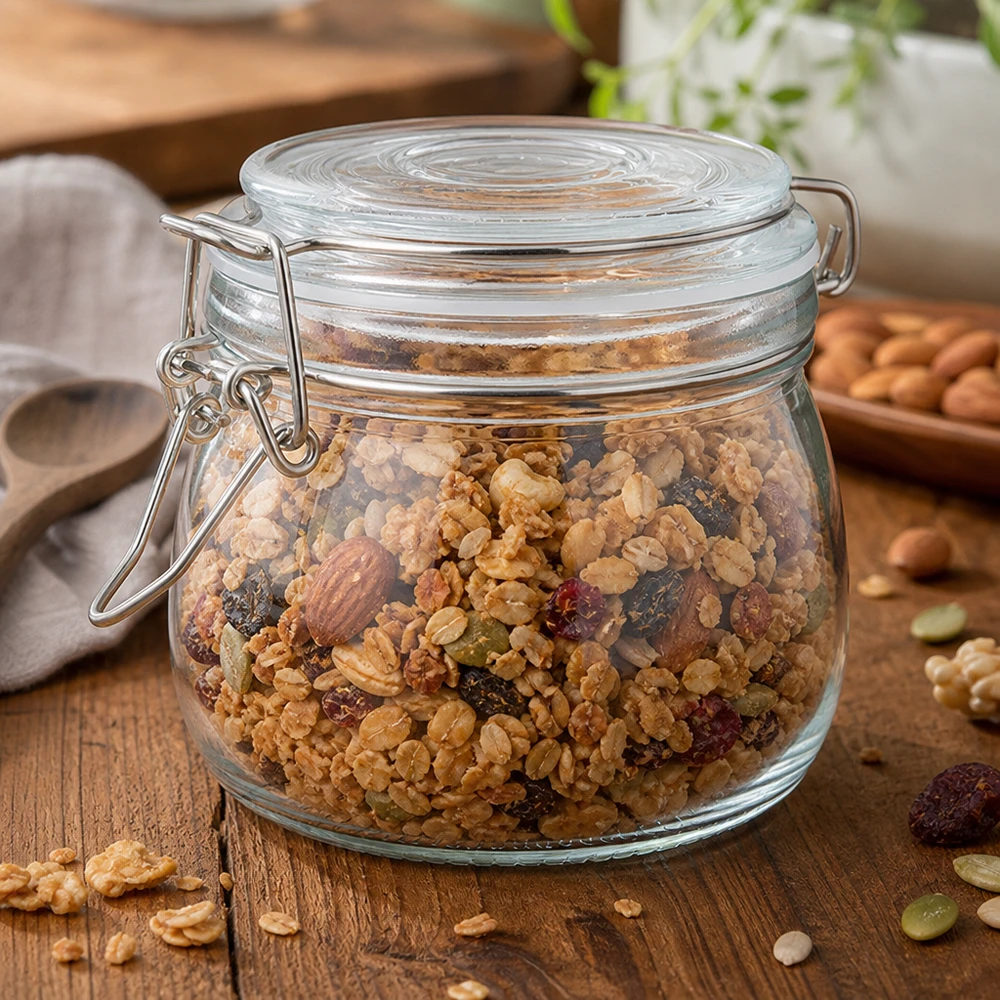 500ml Vorratsglas mit Bügelverschluss für professionelle Lebensmittellagerung - Müsli Nüsse Großhandel Pacadura