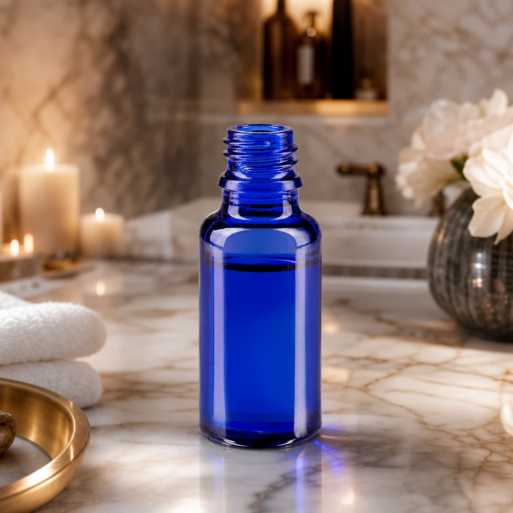 20ml blaue Apothekerflasche aus Glas für professionelle Anwendung in Pharmazie und Kosmetik bei Pacadura