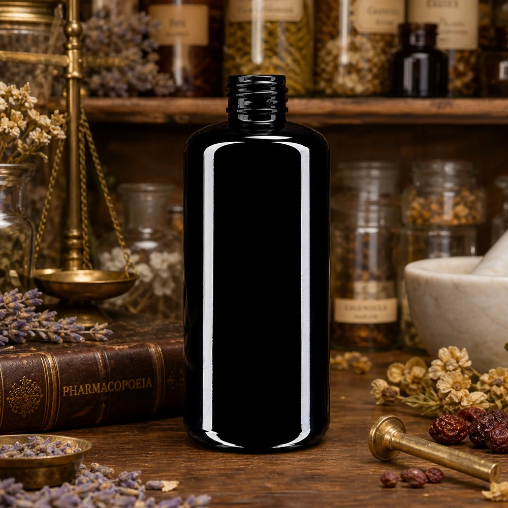 200ml Violettglas Kosmetikflasche Draco aus Miron-Glas für professionelle Kosmetikprodukte im Fachhandel