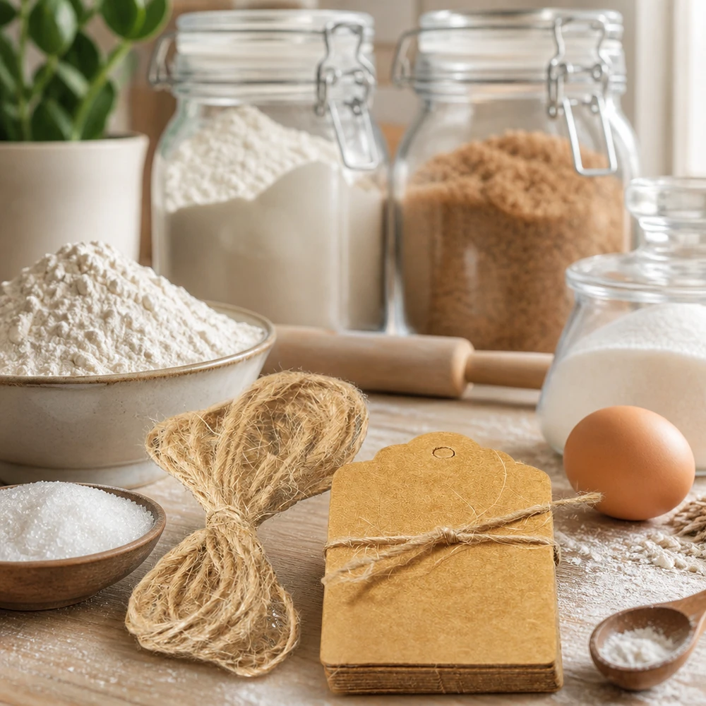 Braune Kraftpapier-Anhänger 30x50mm mit Naturfaser-Kordel 10 Stück für professionelle Produktkennzeichnung Bäckerei