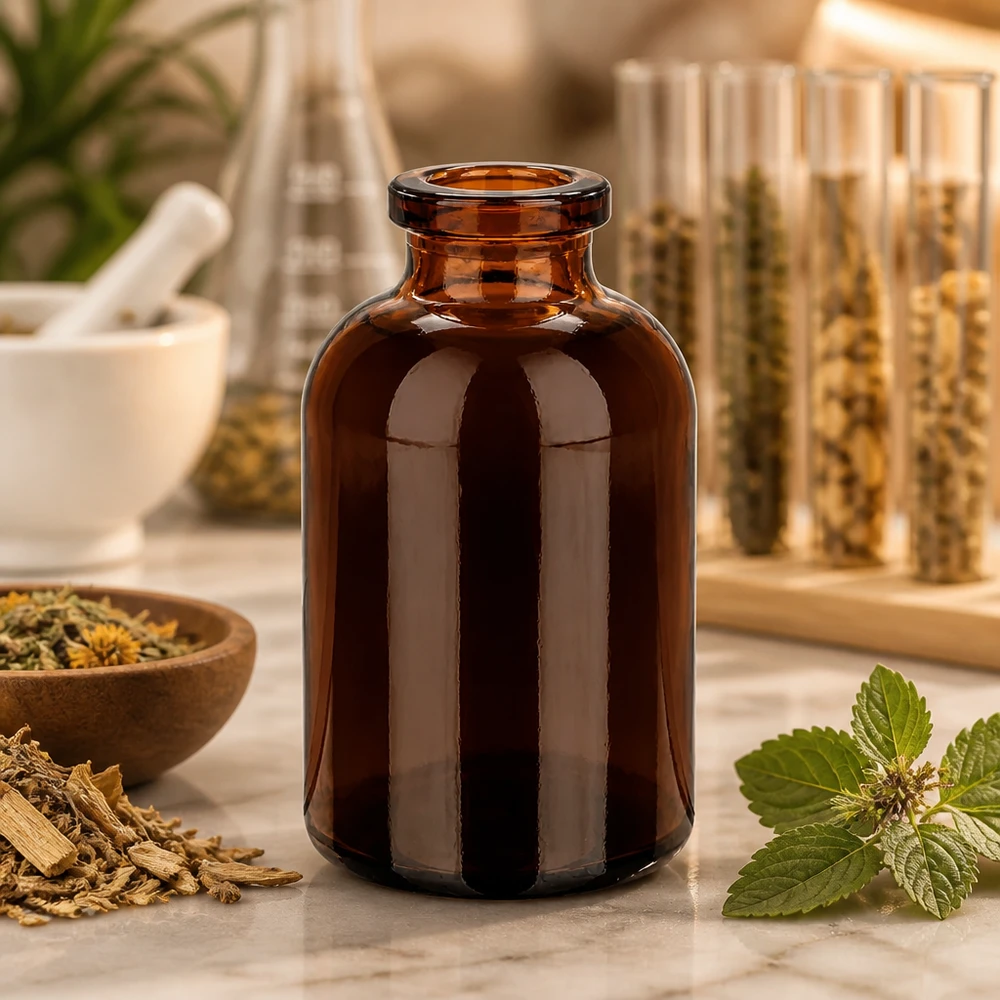 Injektionsflasche Braunglas 30ml für pharmazeutischen und gewerblichen Einsatz auf Marmorfläche