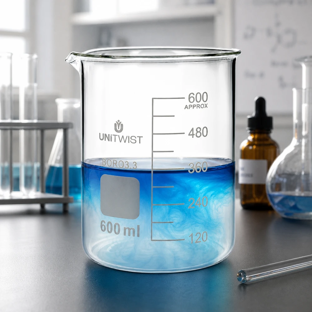 Becherglas 600ml Borosilikat 3.3 niedrige Form UNiTWIST für Labor und Gewerbe