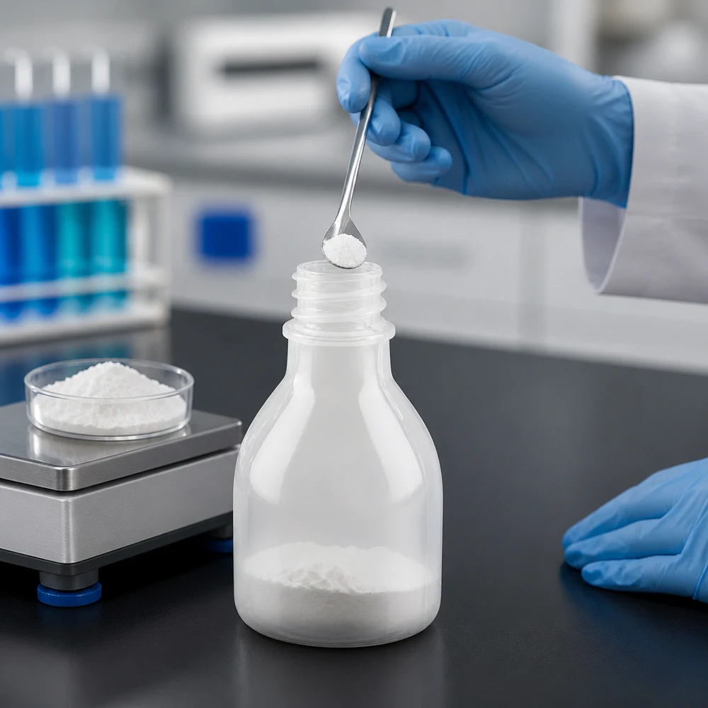 20ml Laborflasche Enghals aus Kunststoff für professionelle Laboranwendungen beim Abfüllen von Pulver