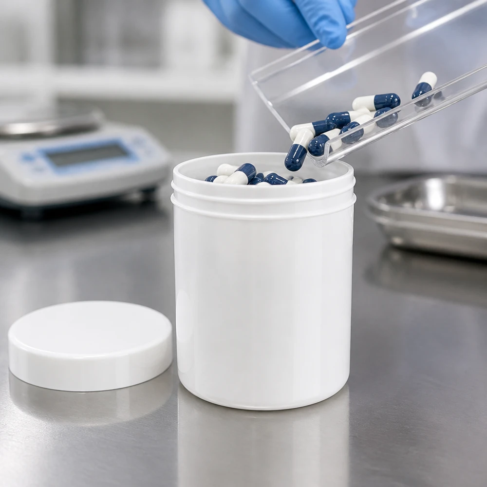Salbenkruke 100g weiß PP-Kunststoff mit weißem Schraubdeckel für pharmazeutische Abfüllung