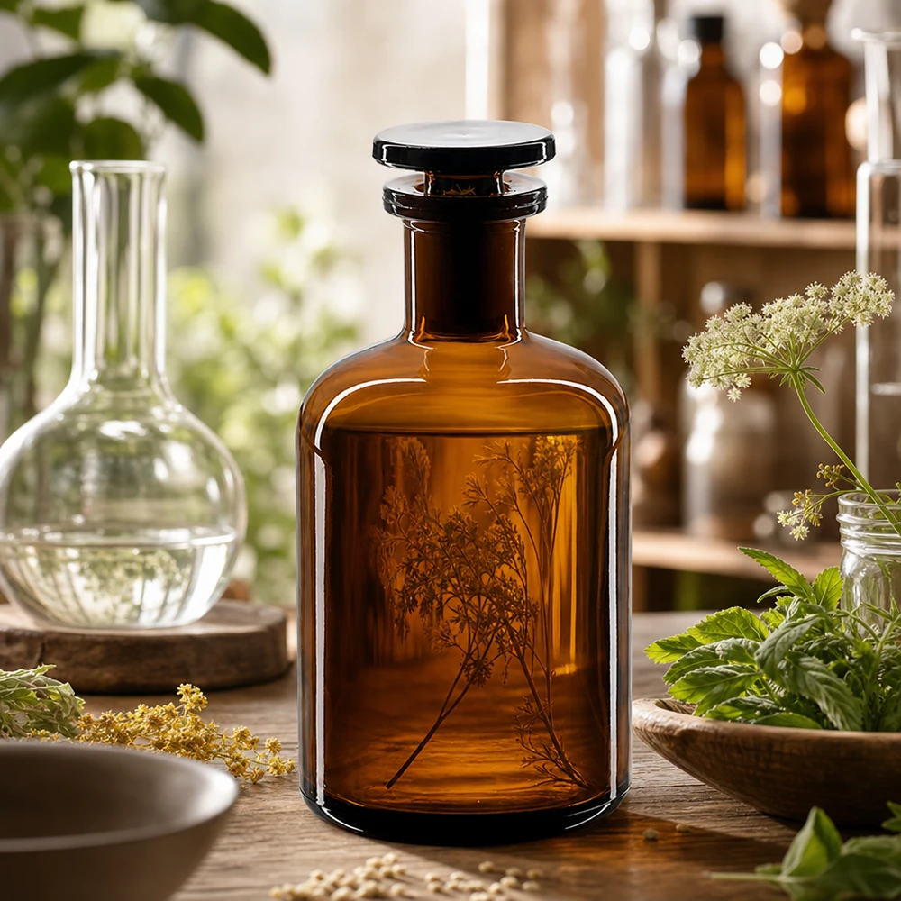 Braune Enghals-Rundschulterflasche 100ml mit Glasstopfen für professionellen Laborbedarf
