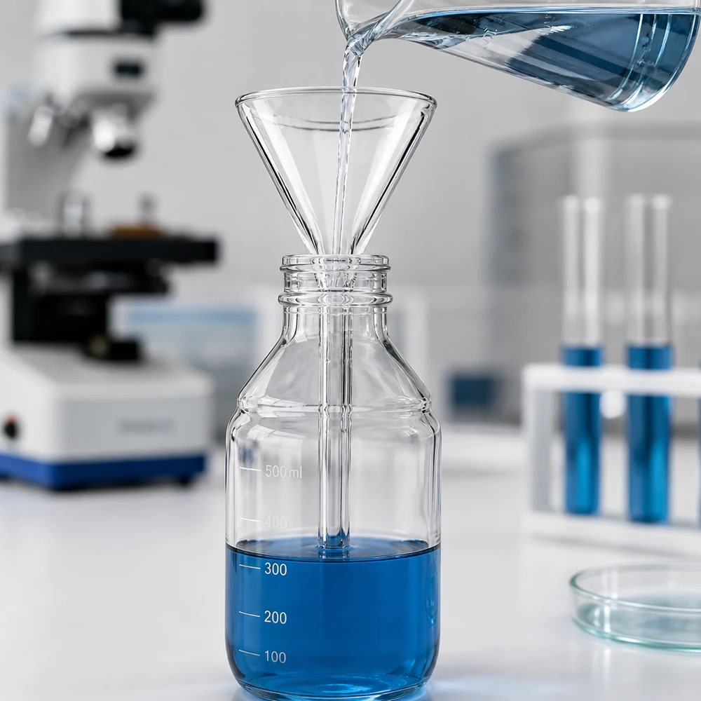 Labortrichter 30mm Durchmesser aus Kalk-Soda-Glas mit 60° Winkel und Kurzstiel für präzise Flüssigkeitsübertragung