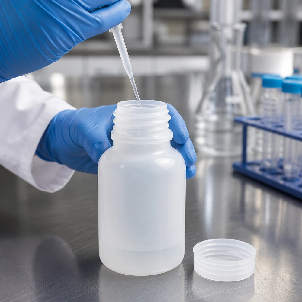 100ml Weithals-Laborflasche aus LDPE ohne Verschluss für professionellen Laboreinsatz bei Pacadura