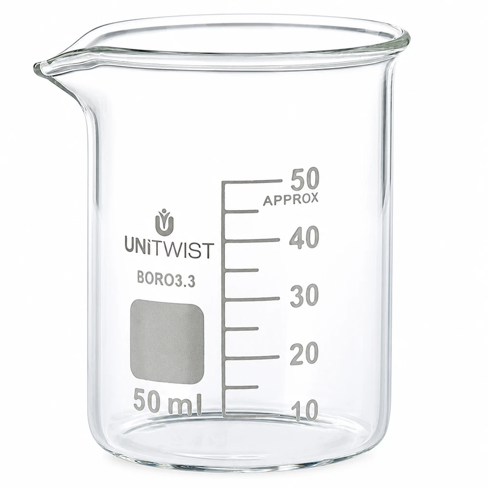 Becherglas 50ml Borosilikat 3.3 niedrige Form UNiTWIST für Labor und Gewerbe mit Graduierung
