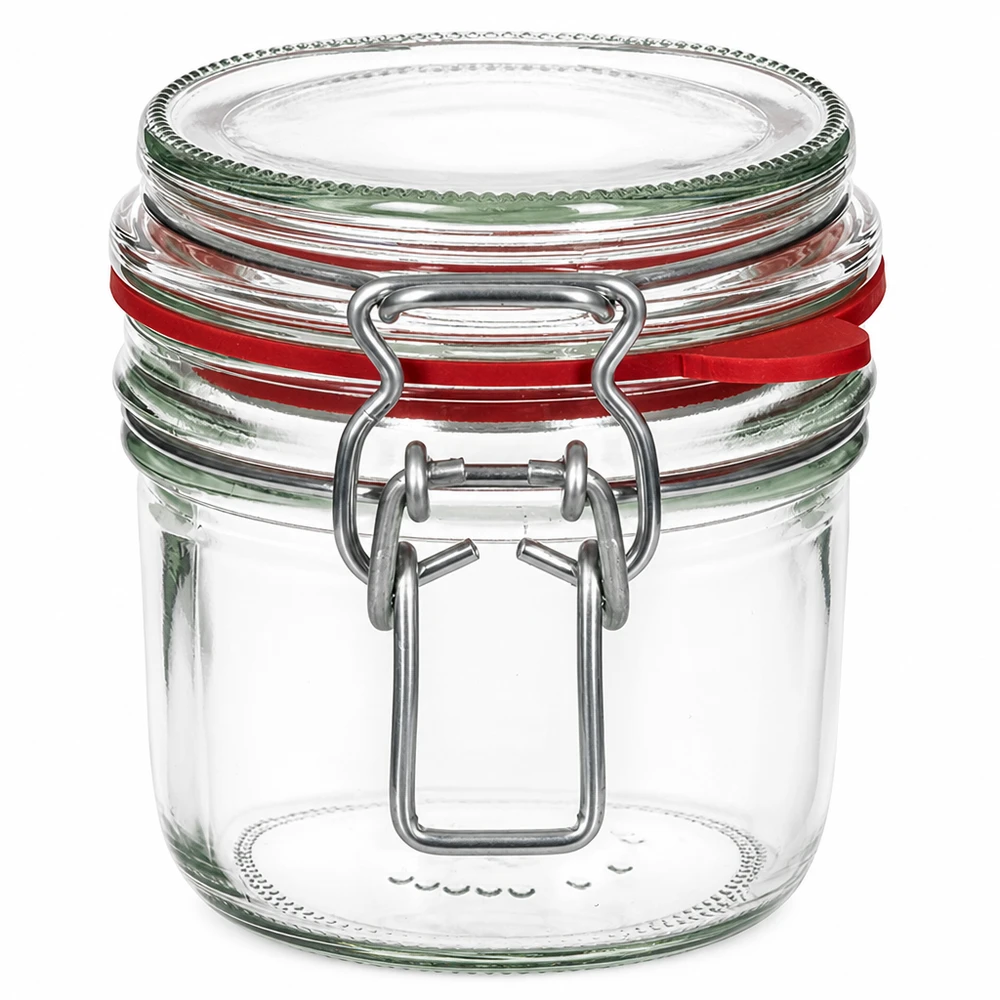255ml Vorratsglas Typ G mit Bügelverschluss UN 255ml Einmachglas aus Klarglas mit Bügelverschluss und roter Gummidichtung für professionelle Lebensmittellagerung