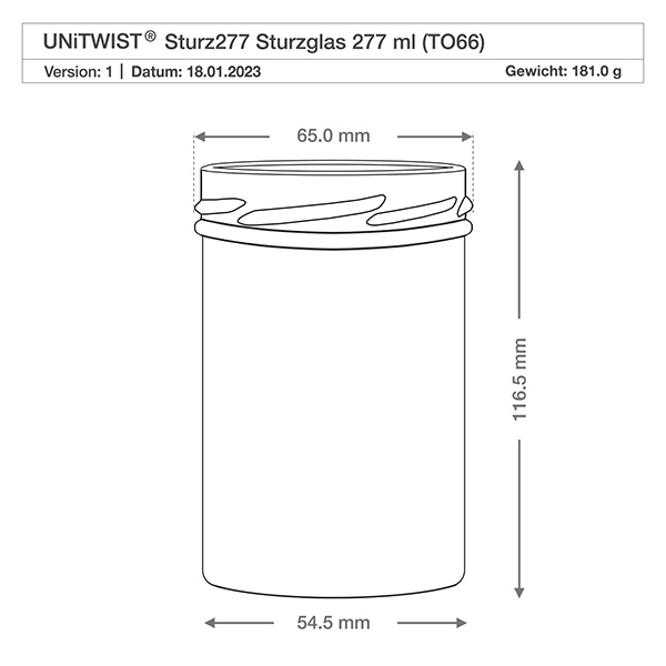 277ml Sturzglas ohne Deckel (TO66) UNiTWIST
