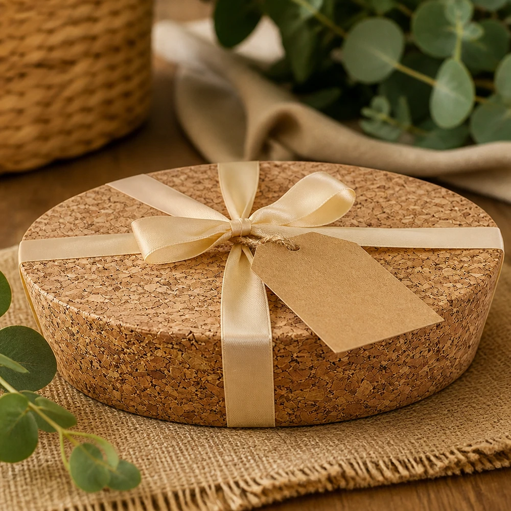 WECK RR80 Korken Naturkork als Geschenk verpackt mit goldener Schleife Anhänger nachhaltige Verpackung Präsent