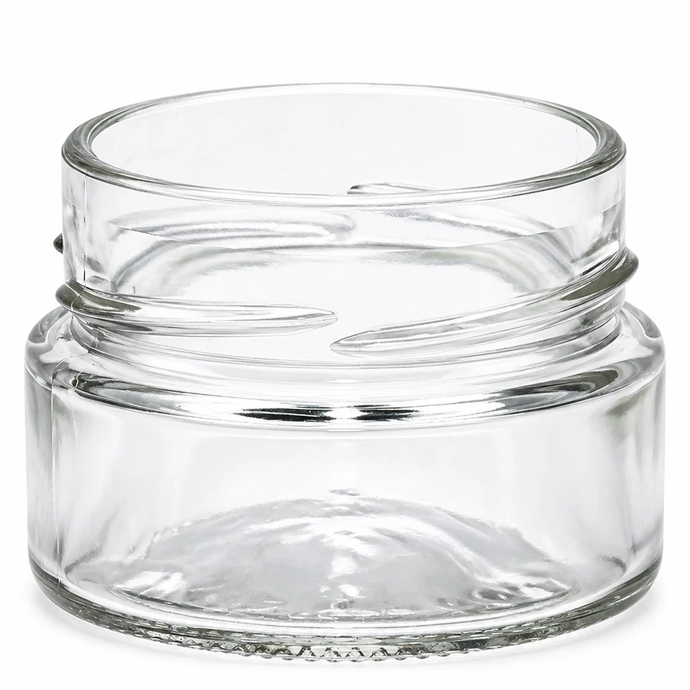 UNiTWIST Runda80 Rundglas 80ml TO58deep transparent leeres Schraubglas ohne Deckel auf weißem Hintergrund