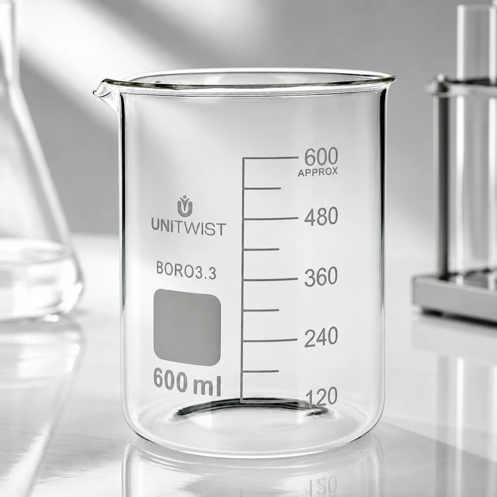 Becherglas 600ml Borosilikat 3.3 niedrige Form UNiTWIST für Labor und Gewerbe