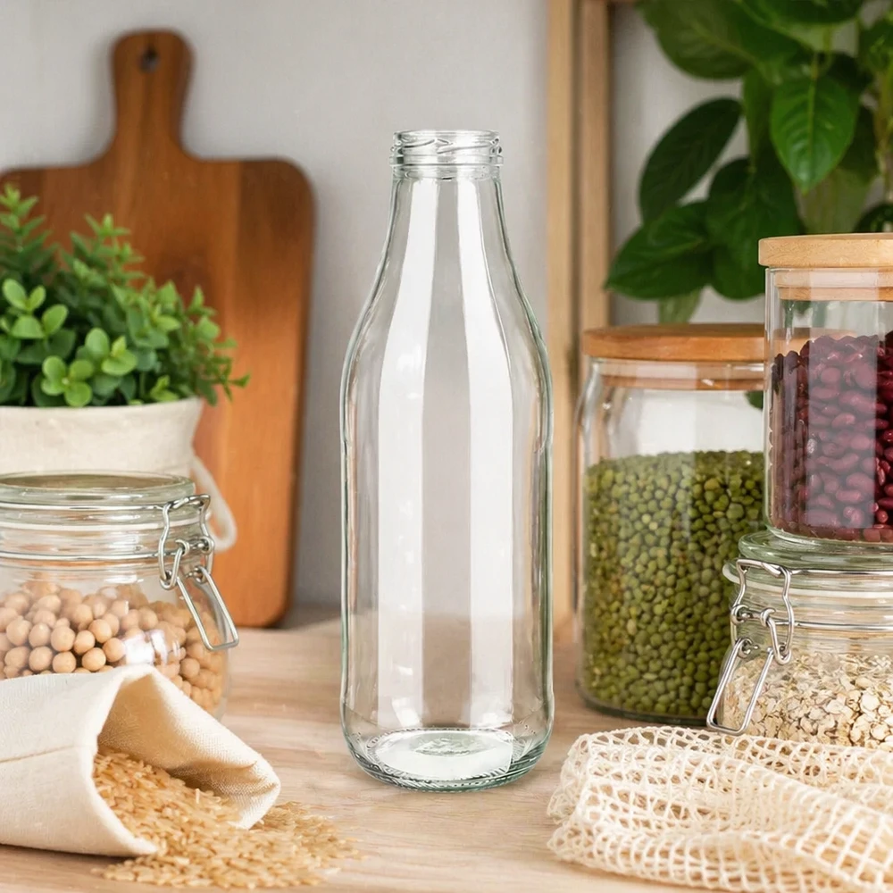 1000ml Glasflasche TO48 UNiTWIST in nachhaltiger Zero Waste Küche mit Vorratsgläsern und Hülsenfrüchten