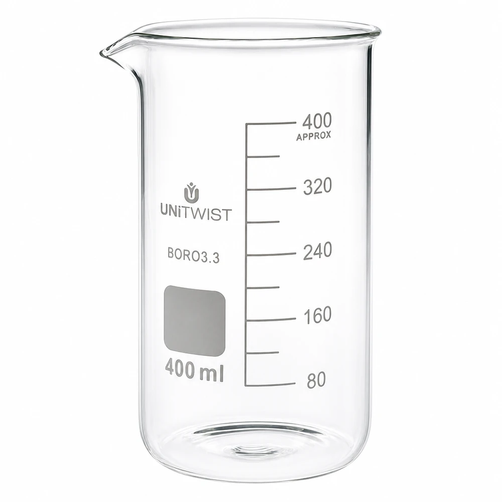 Becherglas 400ml Borosilikat, hohe Form UNiTWIST Becherglas 400ml hohe Form Borosilikat 3.3 UNITWIST für Labor und Gewerbe graduiert