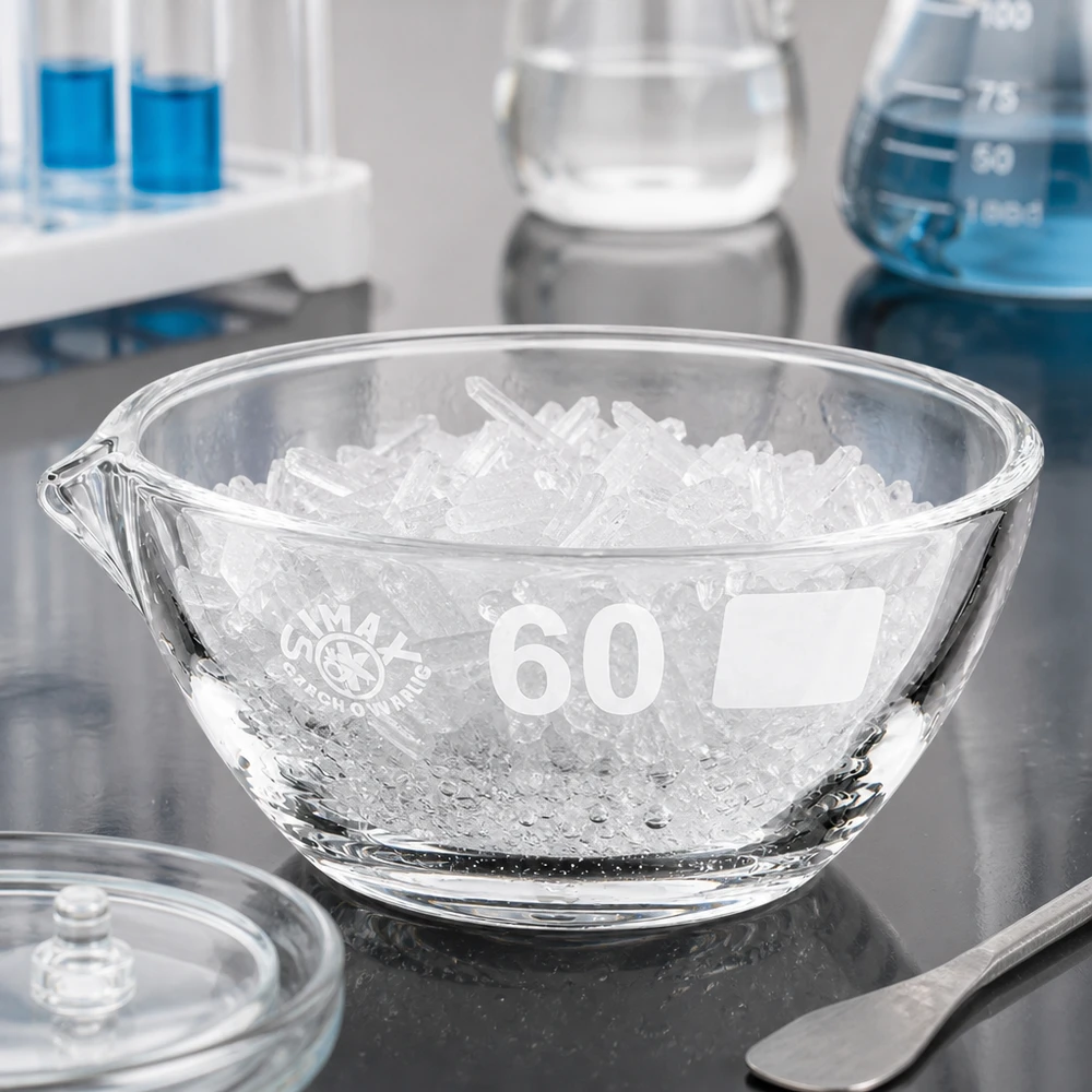 45ml Abdampfschale mit Ausguss Borosilikat ø60mm Abdampfschale 45ml Borosilikat mit Ausguss ø60mm für professionelle Laboranwendungen bei Pacadura