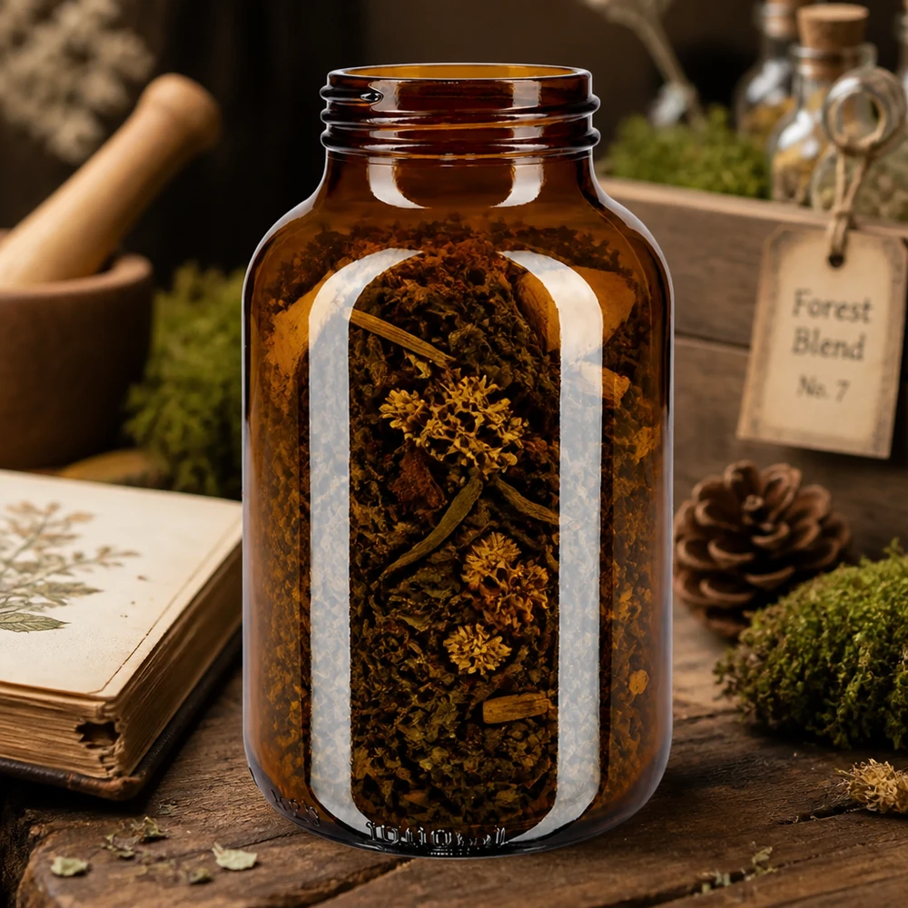 1000ml Weithalsflasche aus Braunglas für professionelle Lagerung von Kräutern und Gewürzen im Fachhandel
