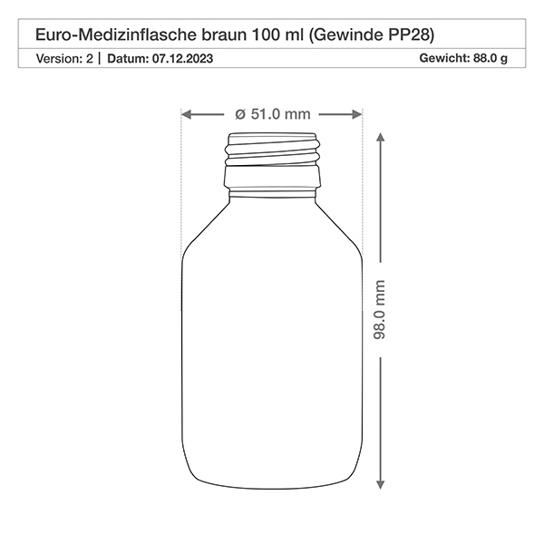 100ml Medizinflasche braun, ohne Verschluss PP28 ApoGlas