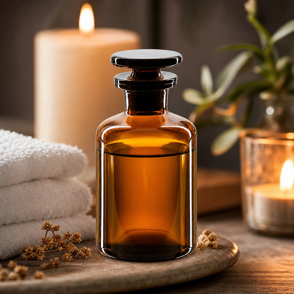 Braune Enghals-Rundschulterflasche 50ml mit Glasstopfen für professionellen Einsatz im Fachhandel