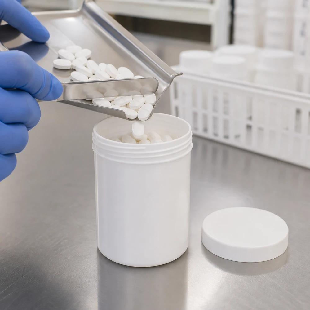 Salbenkruke 250g weiß mit weißem Schraubdeckel (Polypropylen) Weiße PP-Salbenkruke 250g mit Schraubdeckel für pharmazeutische und kosmetische Abfüllung im Fachhandel