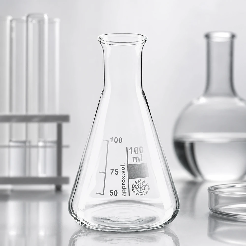 Erlenmeyerkolben 100ml Enghals aus Borosilikatglas für professionelle Laboranwendungen bei Pacadura.de