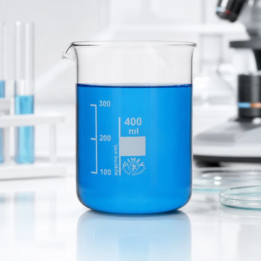 Becherglas 400ml Borosilikatglas, niedrige Form Becherglas 400ml niedrige Form aus Borosilikatglas für professionelle Laboranwendungen bei Pacadura.de