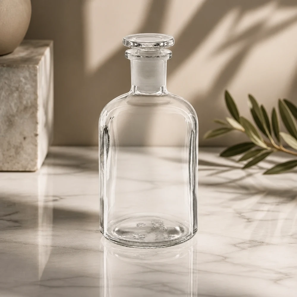 Rundschulterflasche 250ml klar Enghals mit Glasstopfen für gewerbliche Laboranwendungen