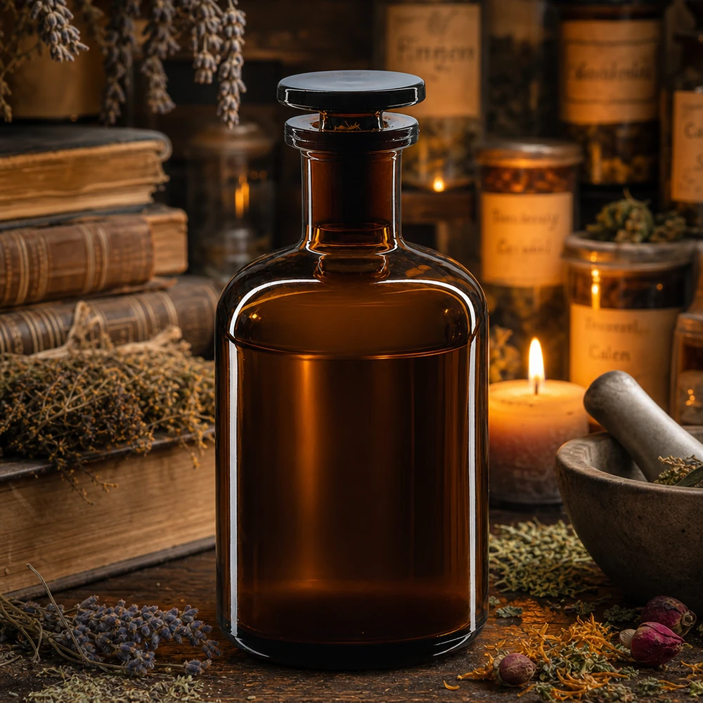 Rundschulterflasche 100ml Braunglas Enghals mit Glasstopfen für professionelle Labore und Apotheken