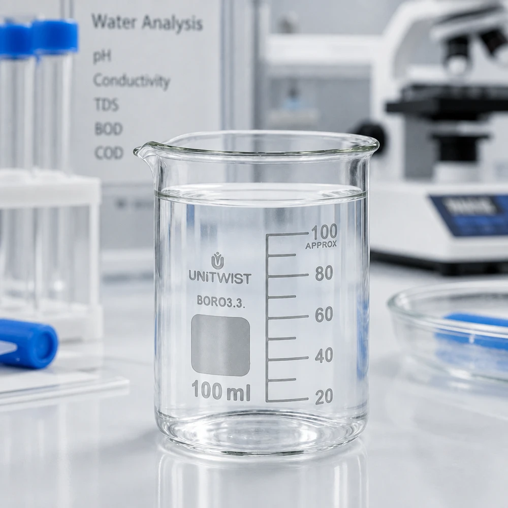 Becherglas 100ml Borosilikat niedrige Form UNiTWIST für Labor und Gewerbe professionelle Qualität