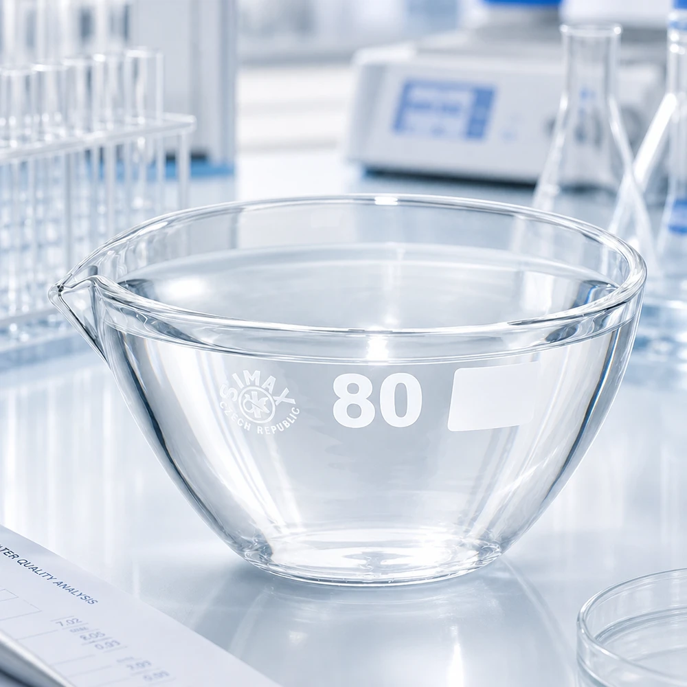 90ml Abdampfschale Borosilikat mit Ausguss ø80mm für professionelle Laboranwendungen bei Pacadura.de