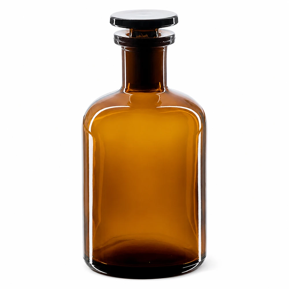 Braune Enghals-Rundschulterflasche 100ml aus Glas mit Glasstopfen für professionellen Laboreinsatz