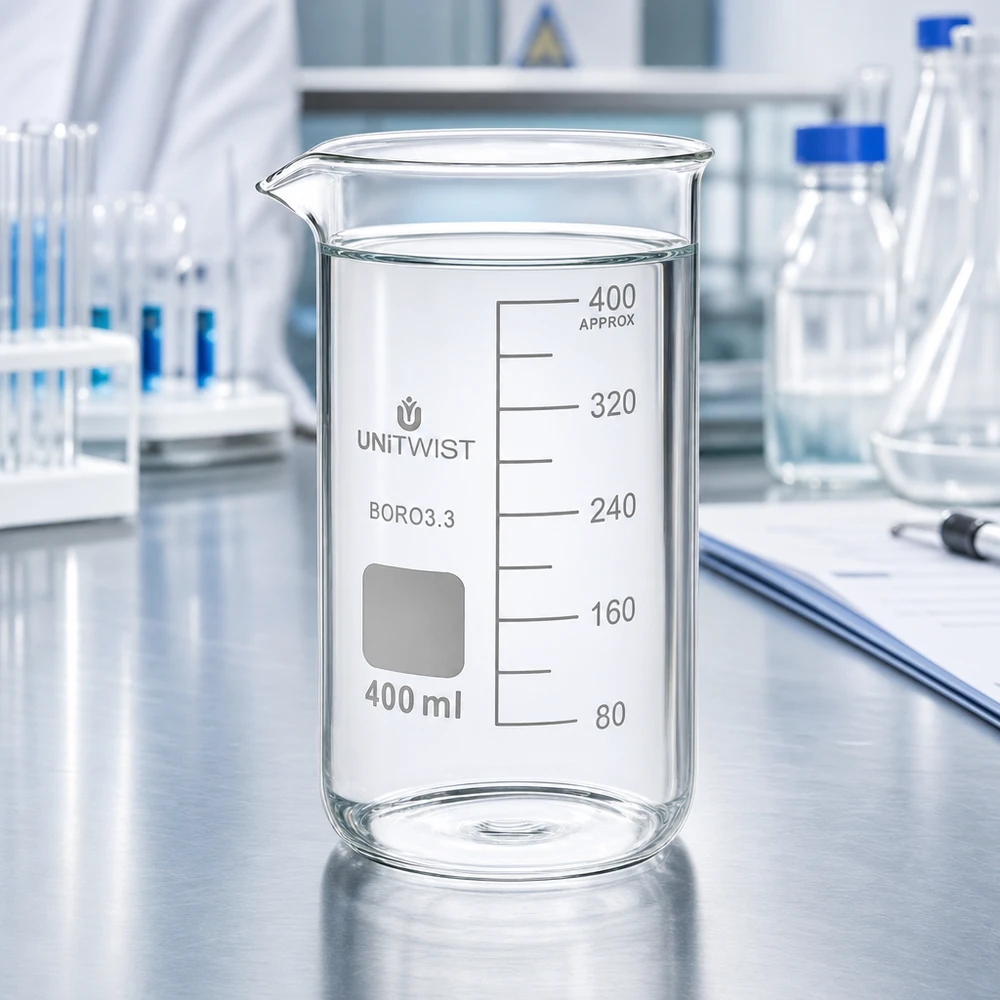 Becherglas 400ml Borosilikat hohe Form UNITWIST für Labor und Gewerbe BORO3.3
