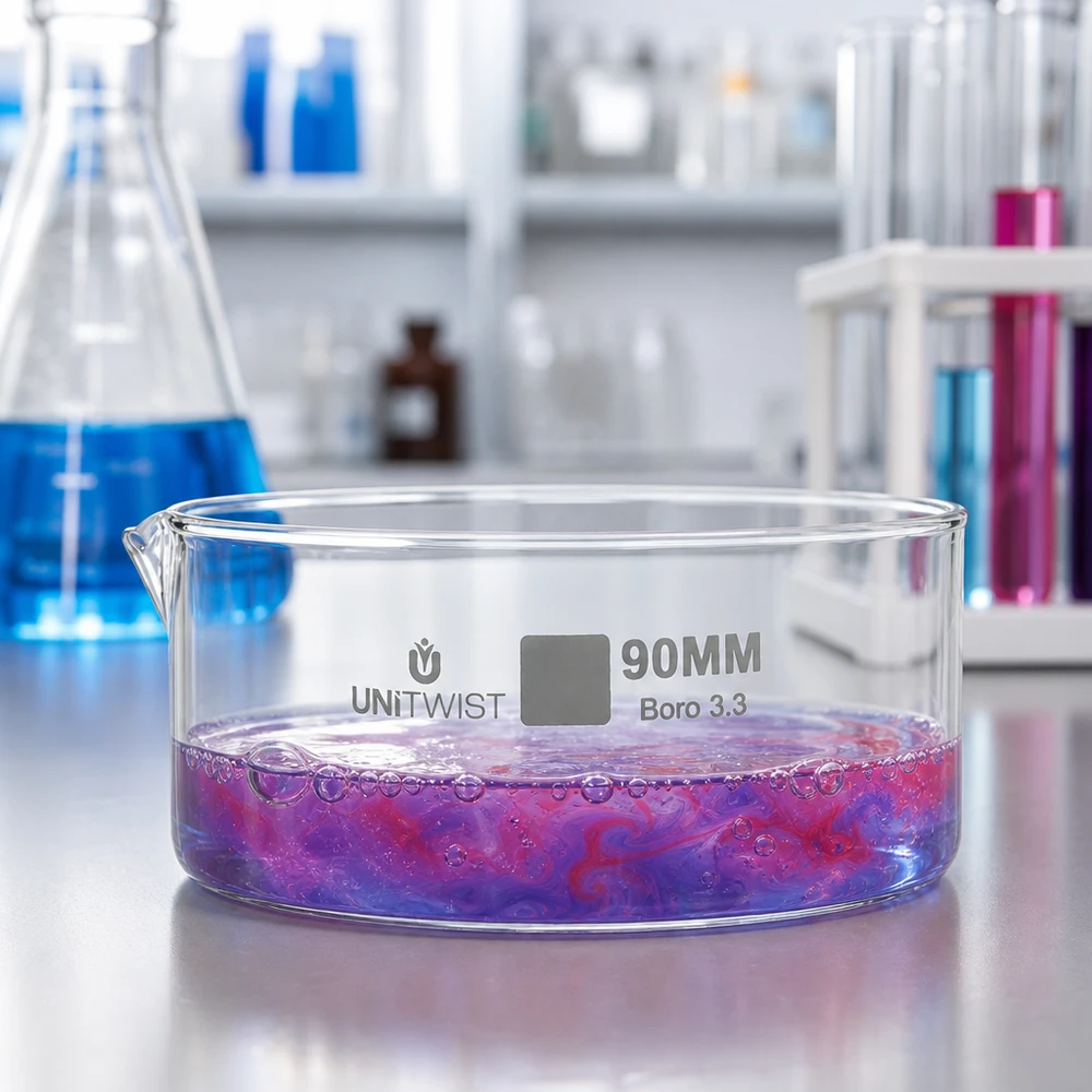Kristallisierschale 90mm Borosilikatglas Boro 3.3 UNiTWIST Labor Chemie professionell hitzebeständig