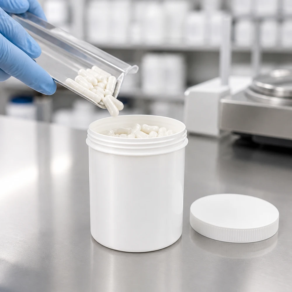 Salbenkruke 250g weiß mit weißem Schraubdeckel (Polypropylen) Salbenkruke 250g weiß PP-Kunststoff mit weißem Schraubdeckel für pharmazeutischen Einsatz