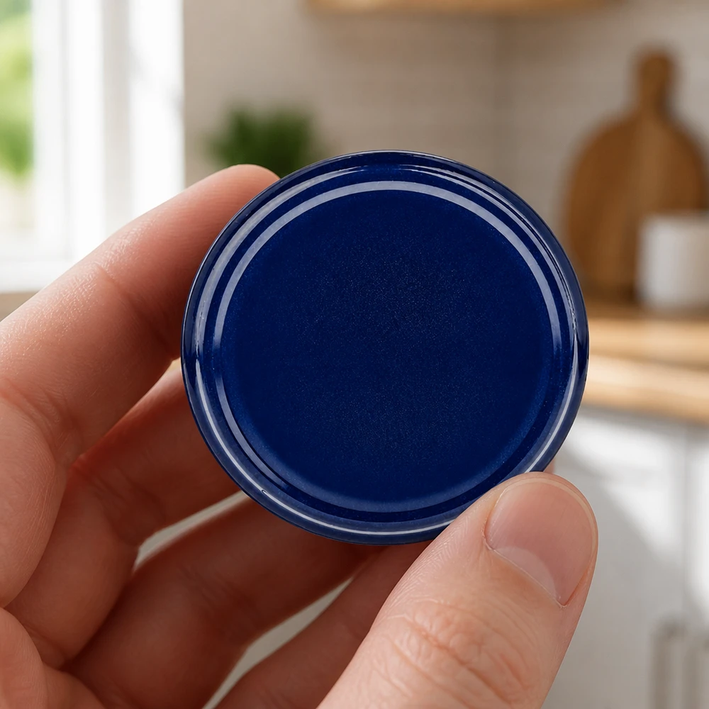 82mm BasicSeal Deckel blau (TO82) UNiTWIST 82mm BasicSeal Twist-Off-Deckel TO82 in Blau aus Weißblech für gewerbliche Abfüllung und Konservierung