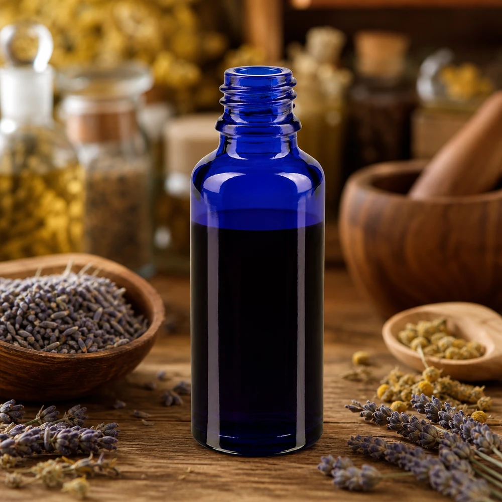 30ml Apothekerflasche ApoGlas aus blauem Glas für pharmazeutische und kosmetische Anwendungen