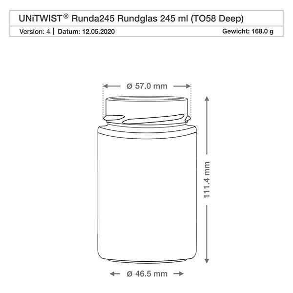 245ml Rundglas ohne Deckel (TO58deep) UNiTWIST