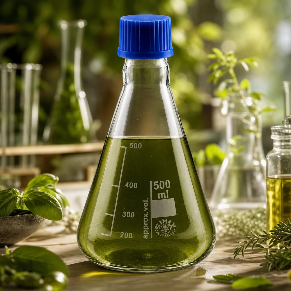 Erlenmeyerkolben 500ml Glas mit blauer Schraubkappe für professionelle Laboranwendungen und gewerblichen Einsatz
