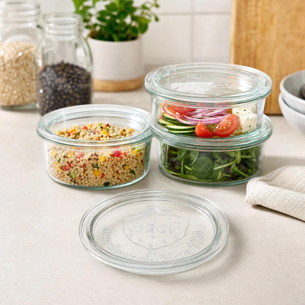 WECK Glasdeckel RR120 stapelbare Meal Prep Container mit Glasschliff für professionelle Gastro-Aufbewahrung