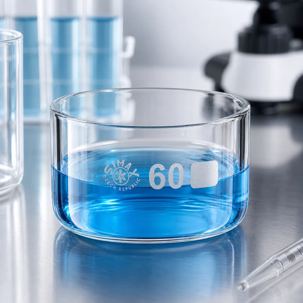 60ml Kristallisierschale ohne Ausguss Borosilikat ø60mm Simax Kristallisierschale 60ml aus Borosilikatglas ø60mm ohne Ausguss für Labor und Gewerbe