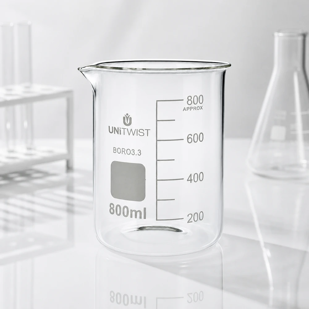 Becherglas 800ml Borosilikat niedrige Form UNiTWIST für Labor und Gewerbe BORO3.3 professionell