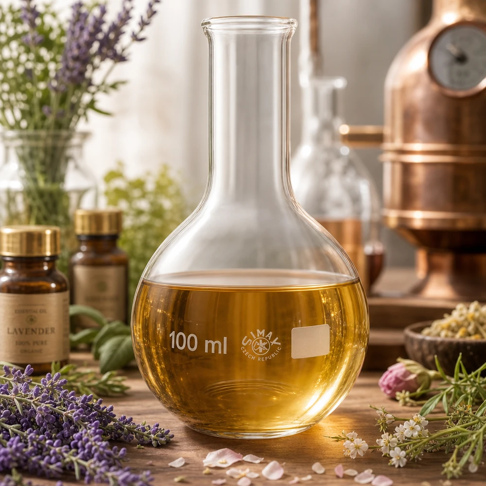 Stehkolben 100ml Enghals Borosilikatglas Labor Destillation Ätherische Öle Aromatherapie Pacadura Fachhandel