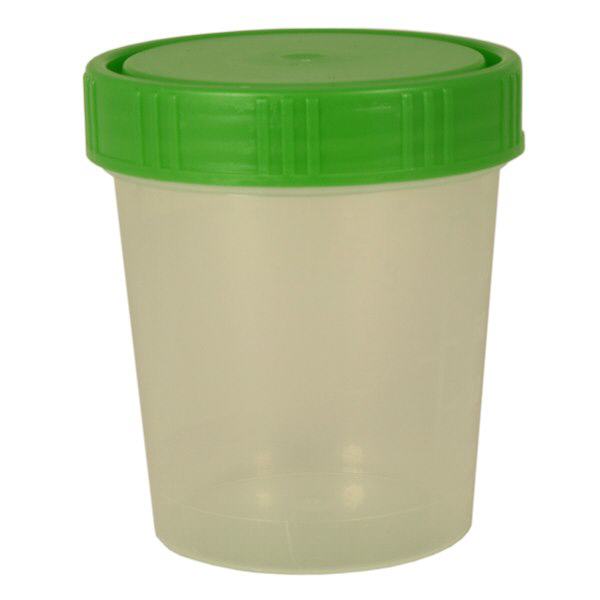 Urinbecher natur 125ml mit grünem Schraubdeckel