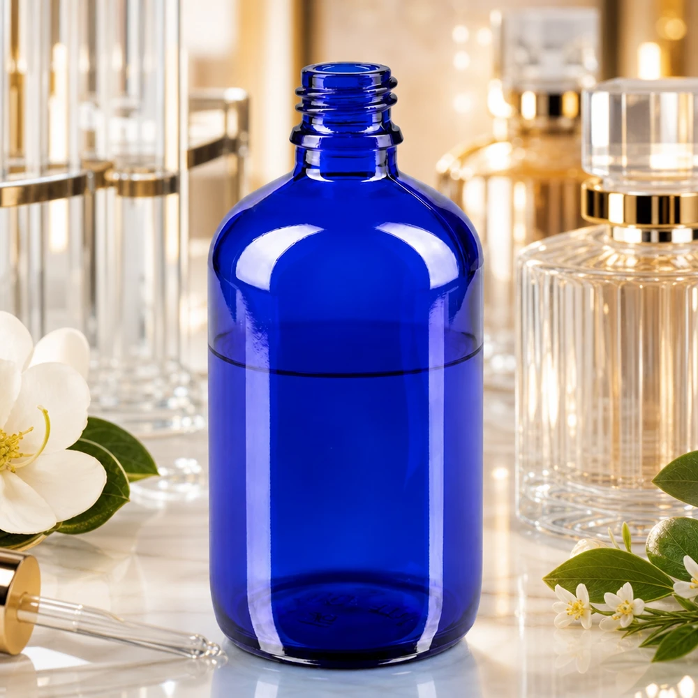 100ml blaue Apothekenflasche aus ApoGlas für professionelle Anwendung in Pharmazie und Kosmetik