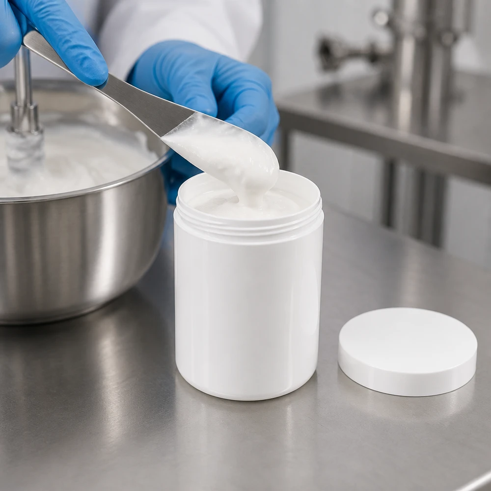 Salbenkruke 800g weiß PP-Kunststoff mit Schraubdeckel für professionelle Abfüllung pharmazeutischer Cremes