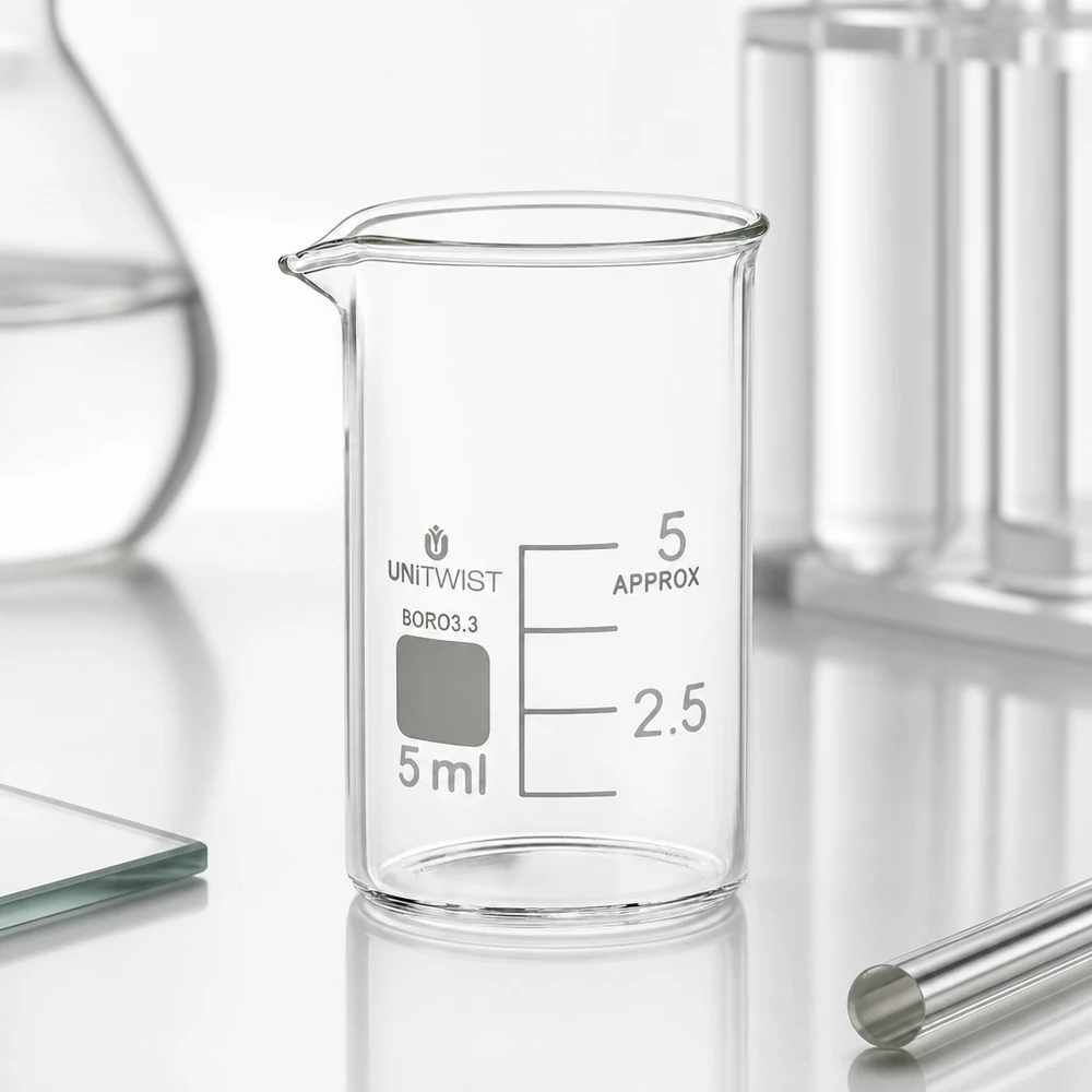 Becherglas 5ml Borosilikat, niedrige Form UNiTWIST Becherglas 5ml Borosilikat 3.3 niedrige Form UNiTWIST für Labor und Gewerbe