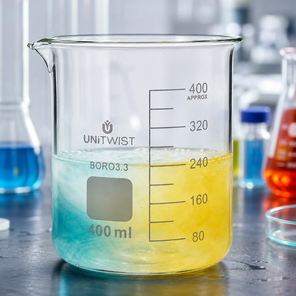 UNiTWIST Becherglas 400ml Borosilikat 3.3 niedrige Form für Labor und Gewerbe