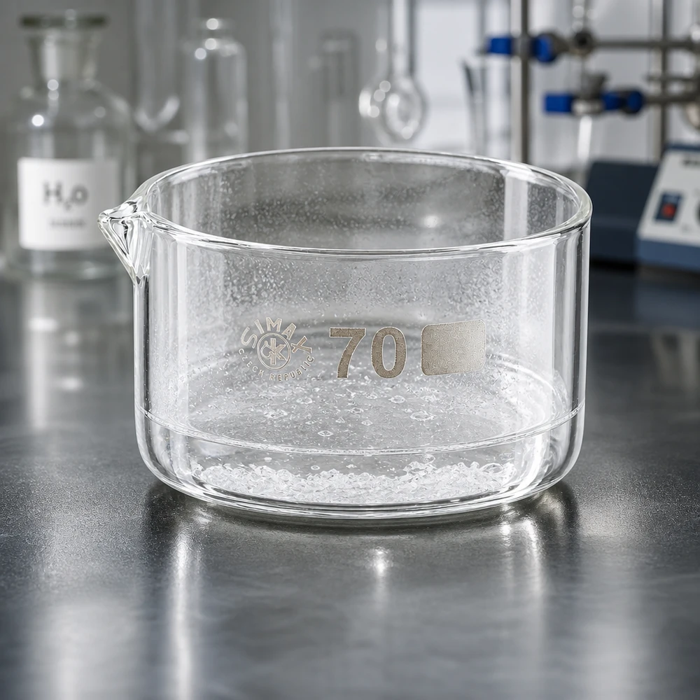 Kristallisierschale 100ml Borosilikatglas Ø70mm mit Ausguss für Labor und Industrie