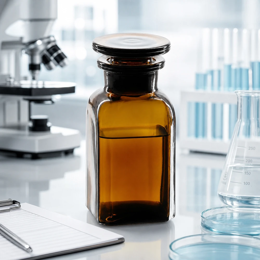Vierkantflasche 100ml Braunglas Weithals mit Glasstopfen für Labor und Gewerbe