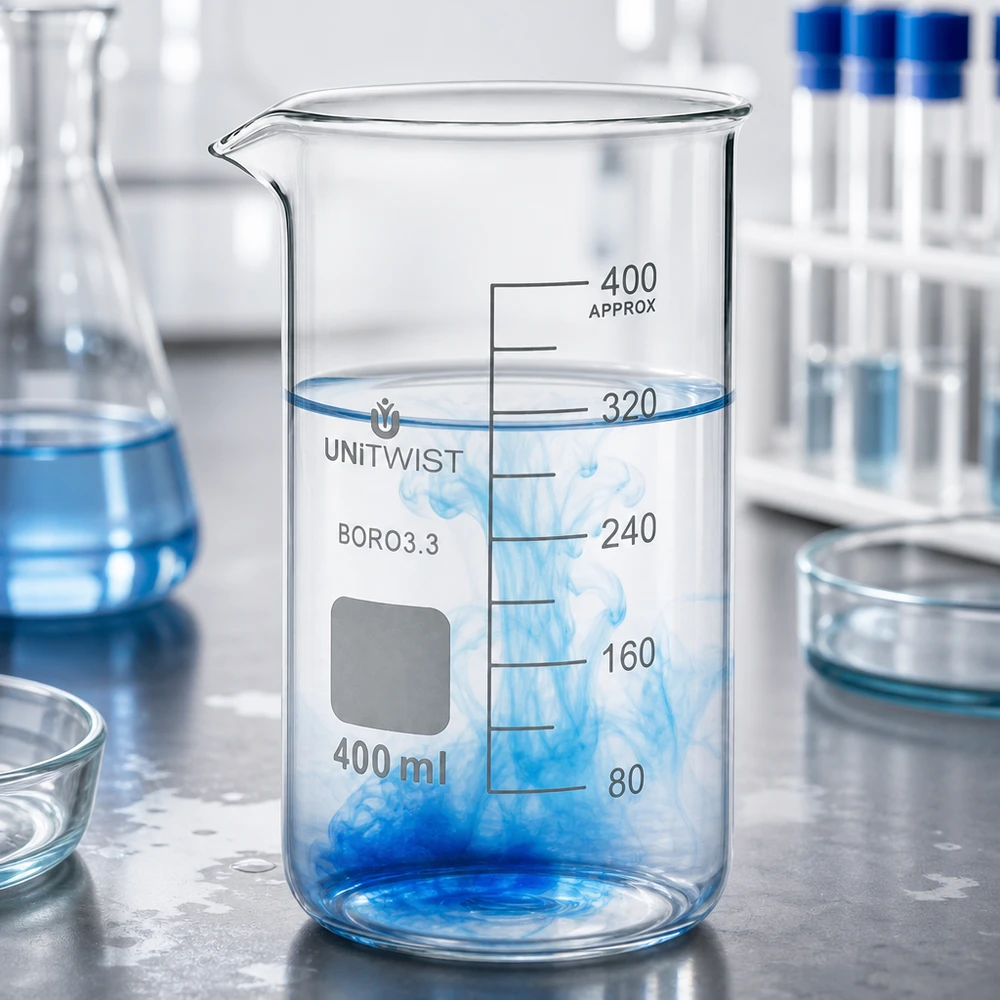 Becherglas 400ml Borosilikat hohe Form UNITWIST für Labor und Gewerbe mit Milliliter-Skala